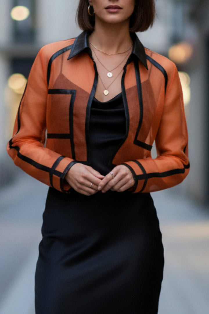 Faux leather Patched Organza Jacket