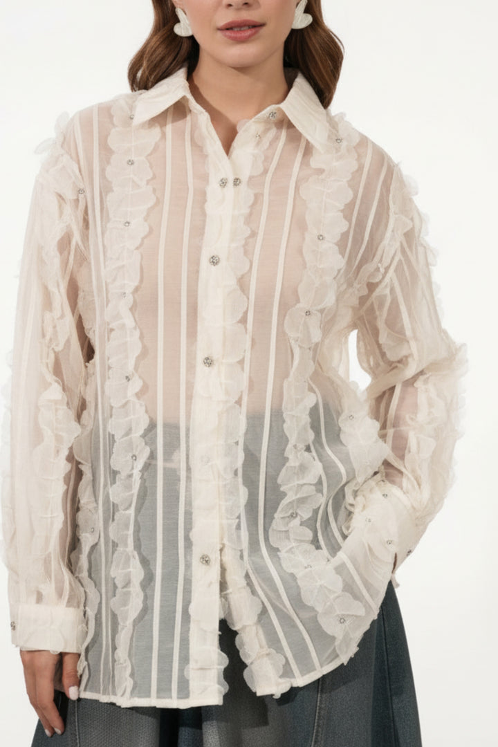 Applique Cream Sheer Shirt