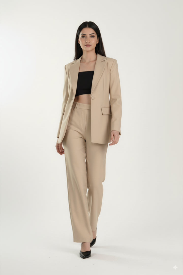 Beige Blazer and Pant Coord set