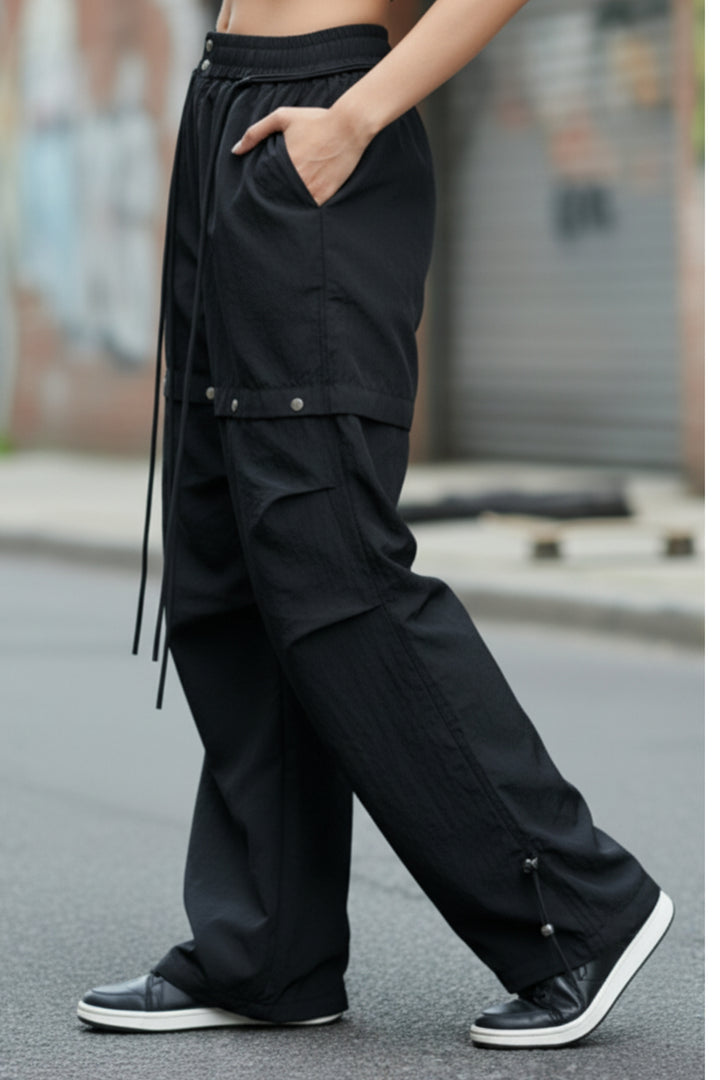 Black Cargo Pants with Snap Buttons