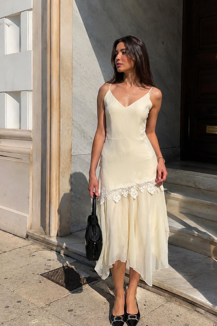 Ivory Whisper Lace Midi Dress