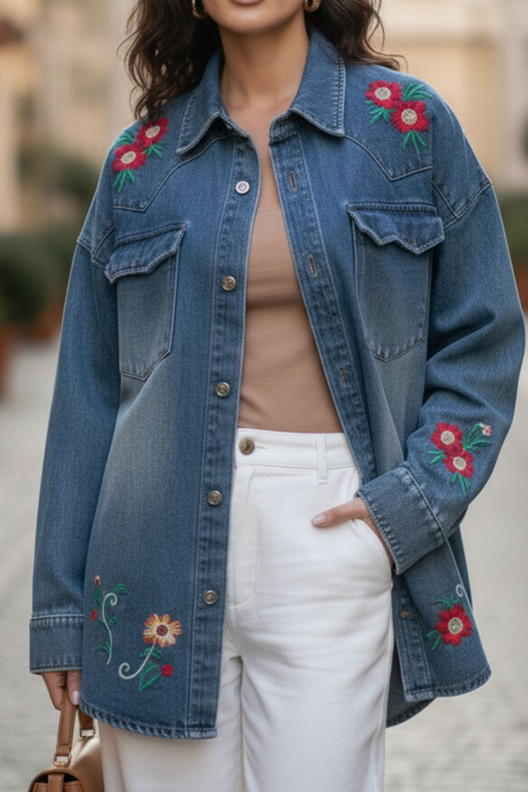 Rustic Rose Denim Shacket
