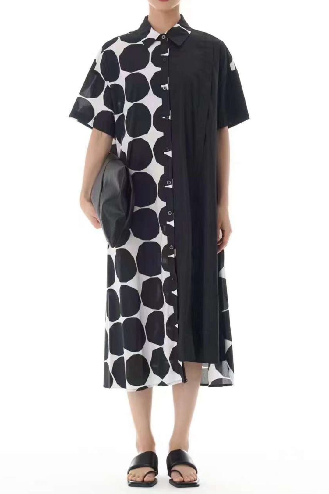 Oversized polka dot shirt dress for women
