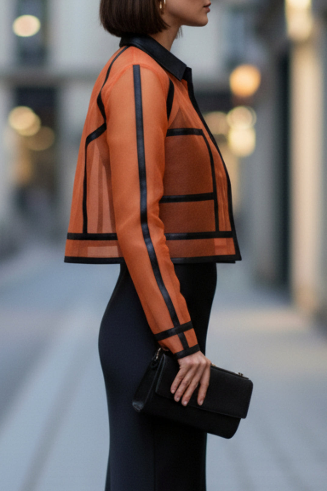 Faux leather Patched Organza Jacket