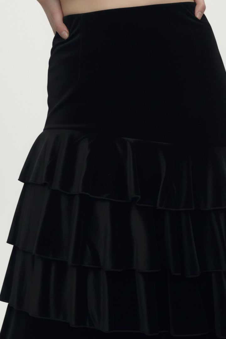 Noir Luxe Leather & Velvet Skirt Co-ord Set