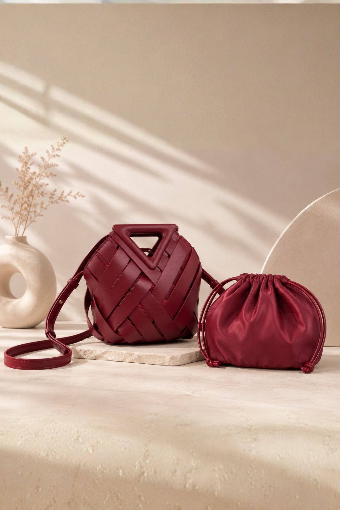 Panelled Burgundy Handbag