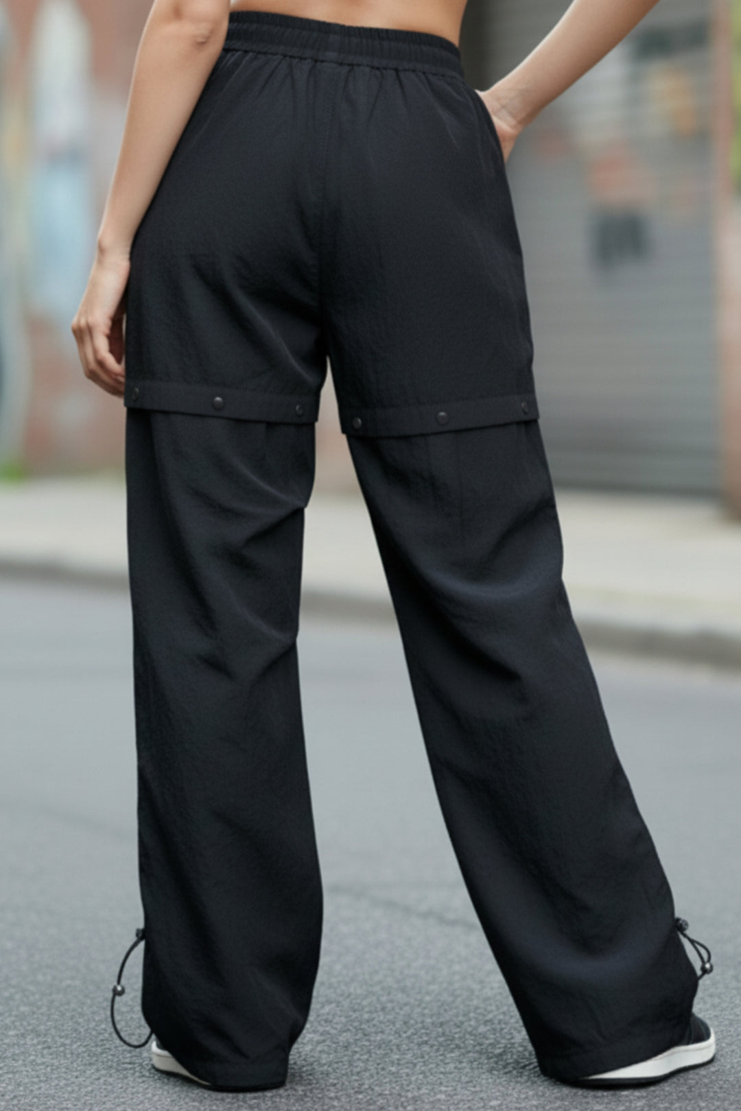 Black Cargo Pants with Snap Buttons