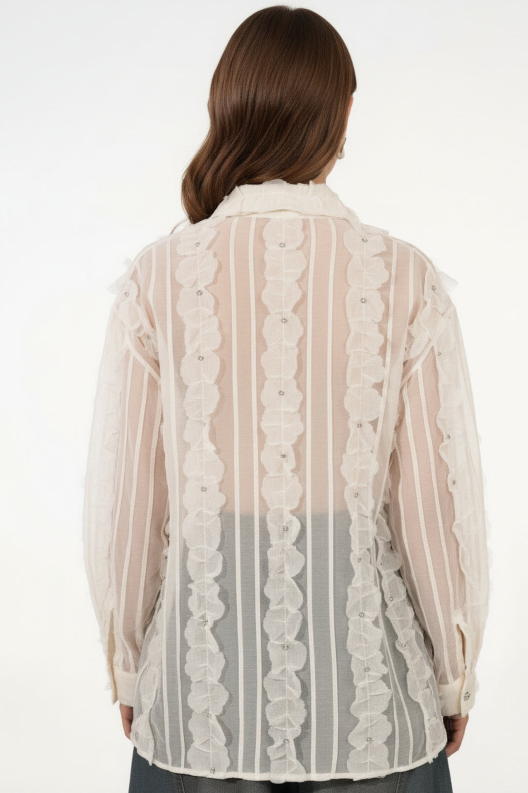 Applique Cream Sheer Shirt