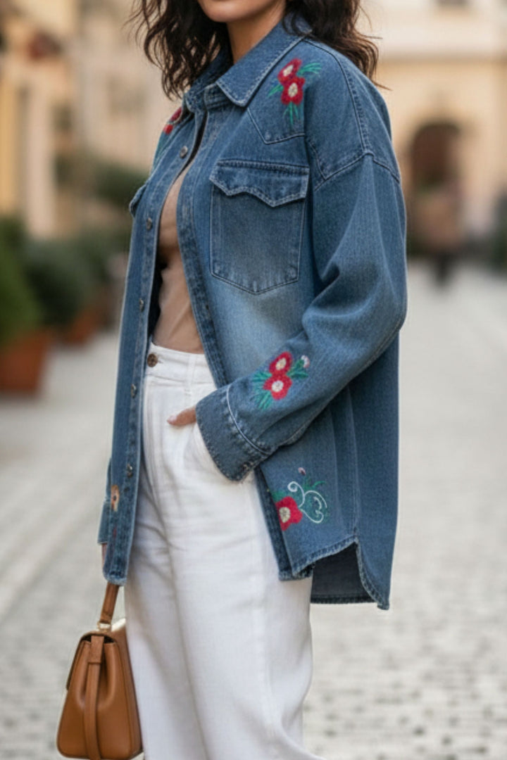 Rustic Rose Denim Shacket