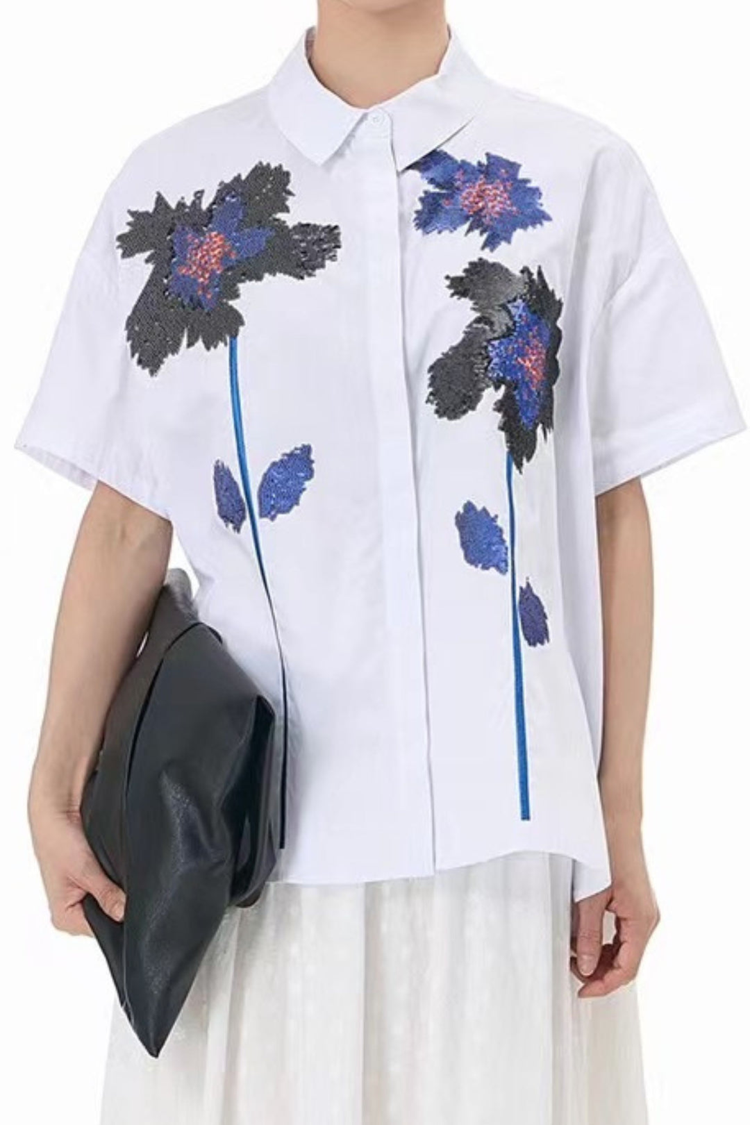 White oversized sequin shirt for women