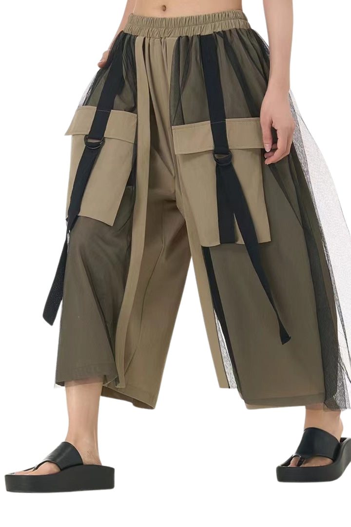 Teak brown net layered culottes for women