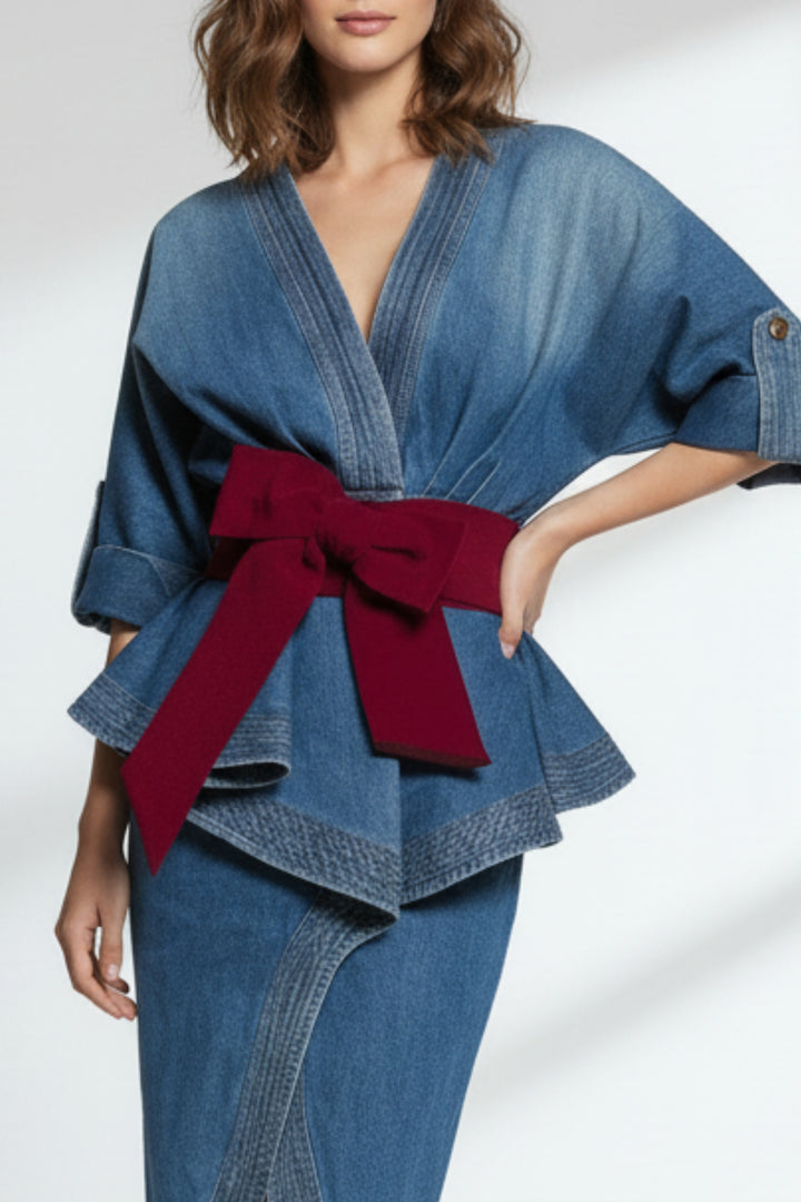 Crimson Sash Denim Shacket