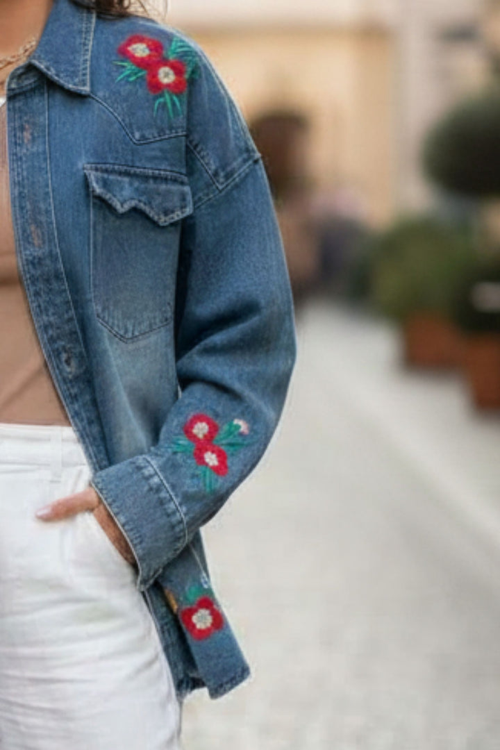 Rustic Rose Denim Shacket