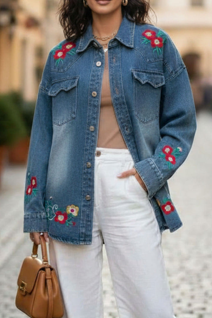 Rustic Rose Denim Shacket