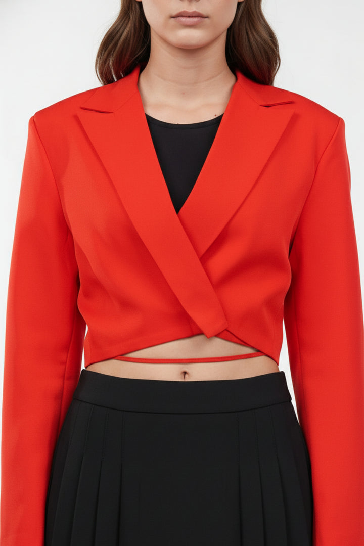 Strings Attached Cropped Blazer in Red