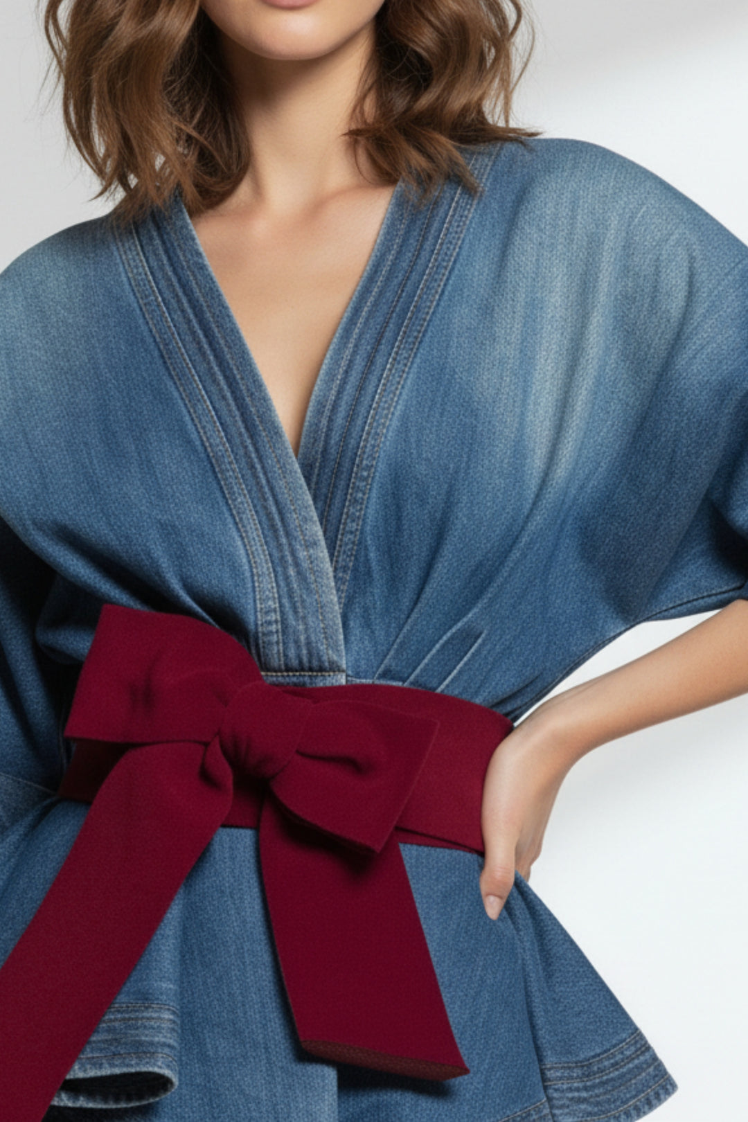 Crimson Sash Denim Shacket