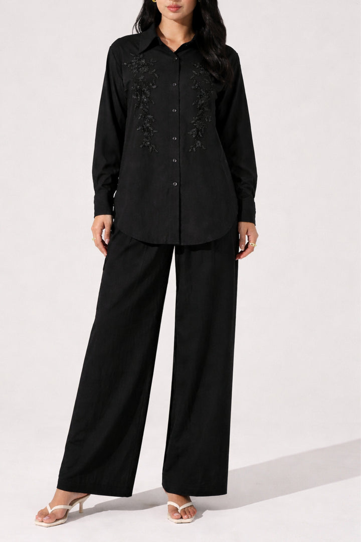 Black Oak Embroidered Linen Co-ord set