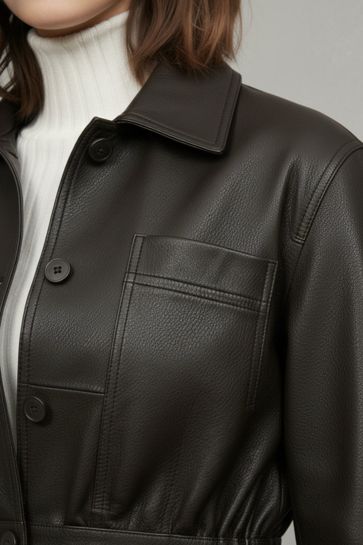 Noir Drawstring Faux Leather Jacket