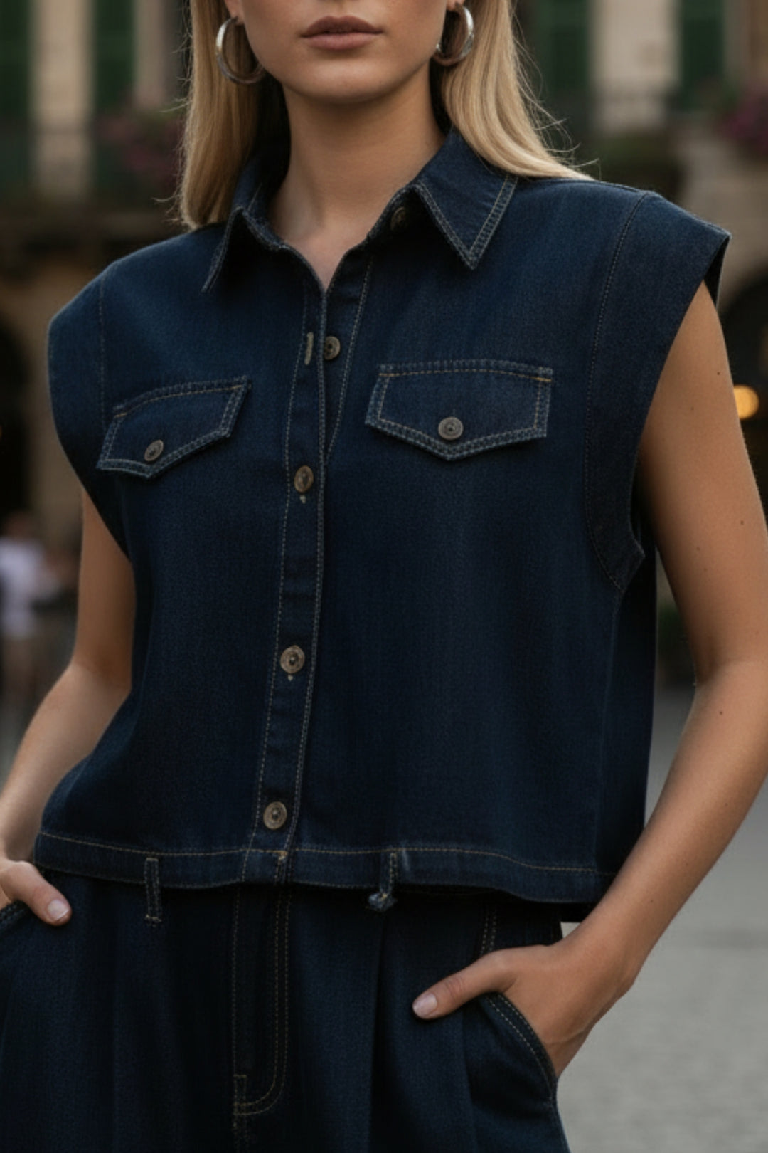 Cotton Denim Shirt And Pant Coord Set