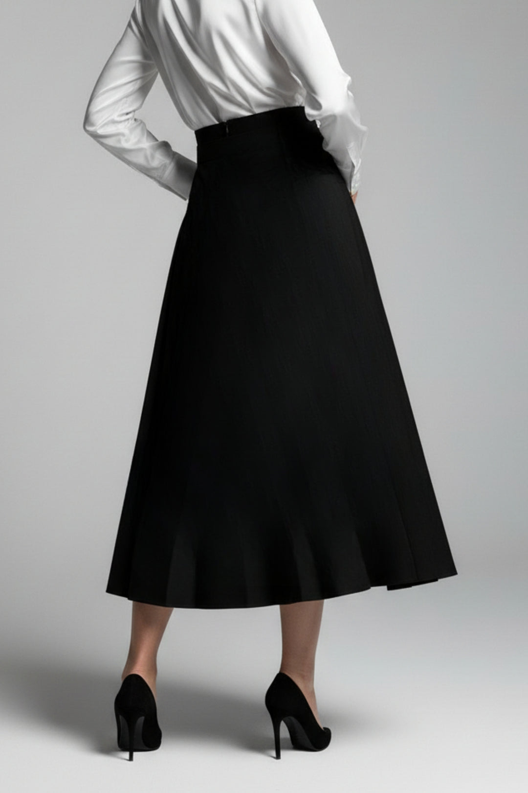 Black Dual Belt Pleat Skirt