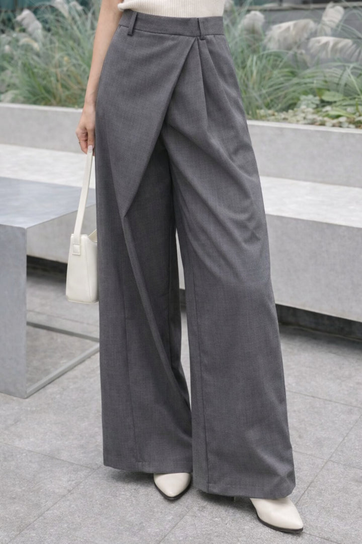 Draped Grey Asymmetrical Pants