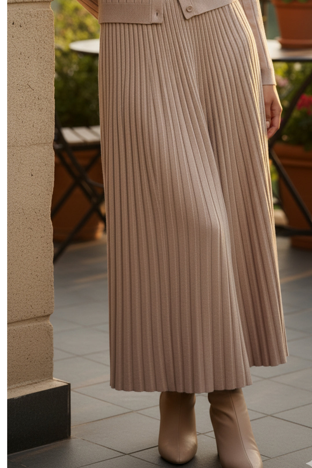 Latte Pleated Knit Skirt  Co-ord Set