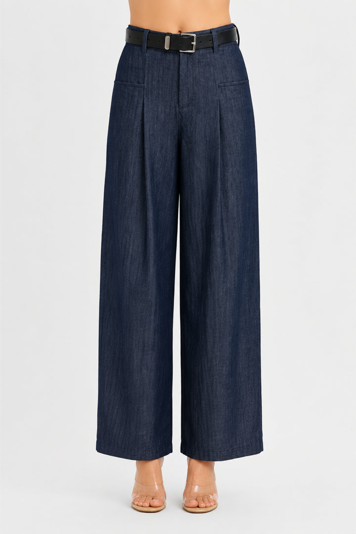 Indigo Denim Wide-Leg Pants