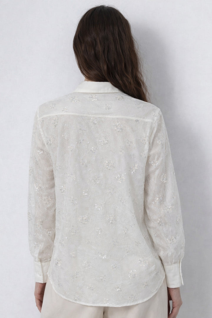 White Mesh Sequin Layered Shirt