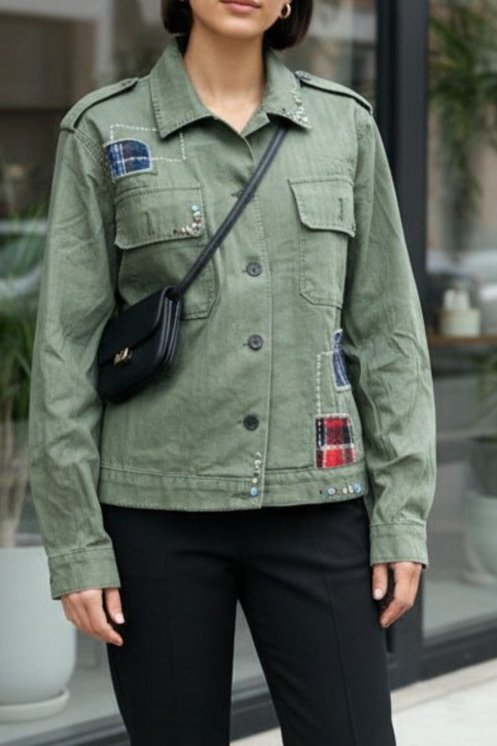 Olive Green Utility Patchwork shirt
