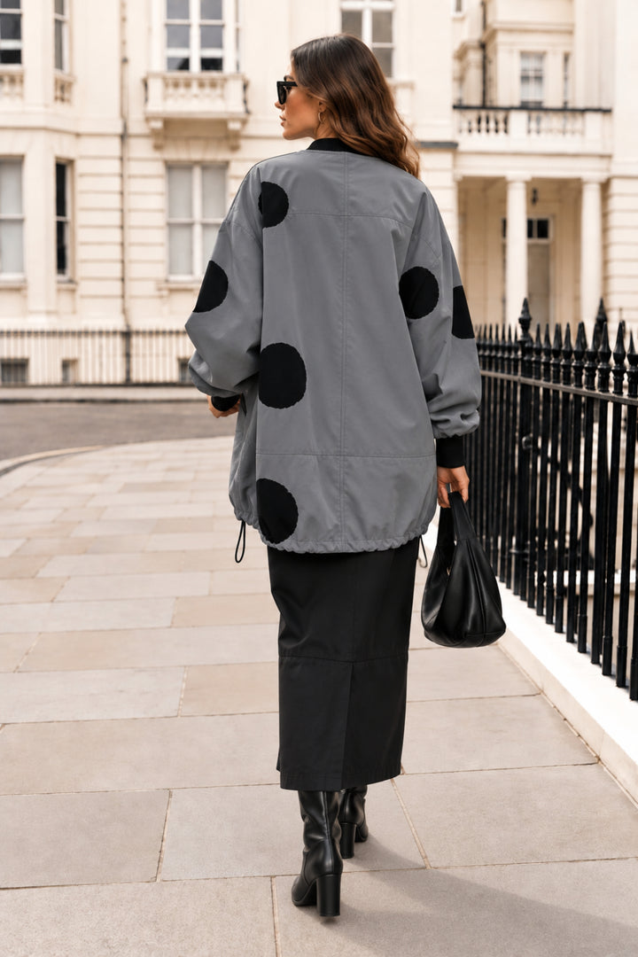 Grey Jacket With Black Polka Dot