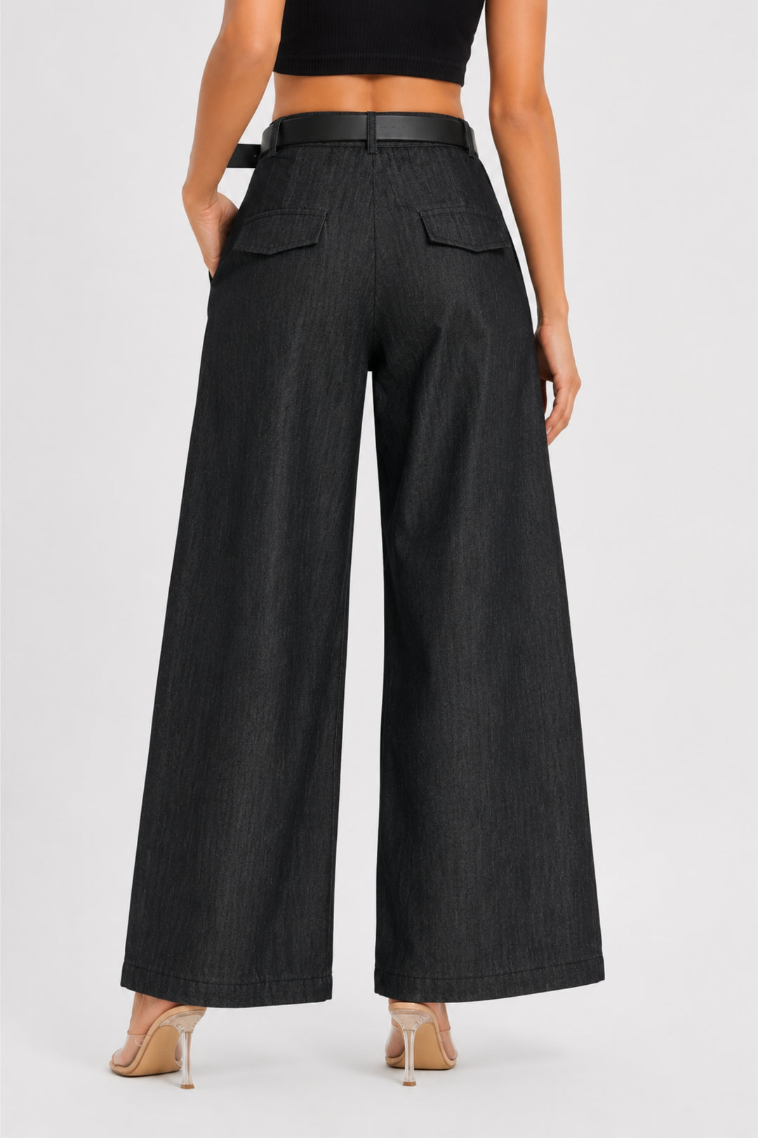 Noir Denim Wide-Leg Pants