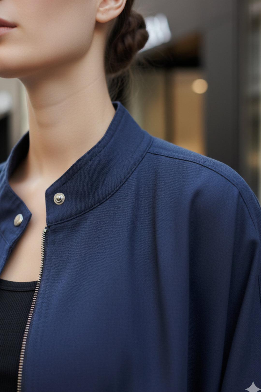 Dapper Navy Oversized Cropped Jacket