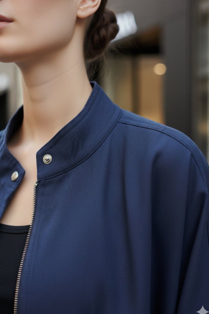 Dapper Navy Oversized Cropped Jacket