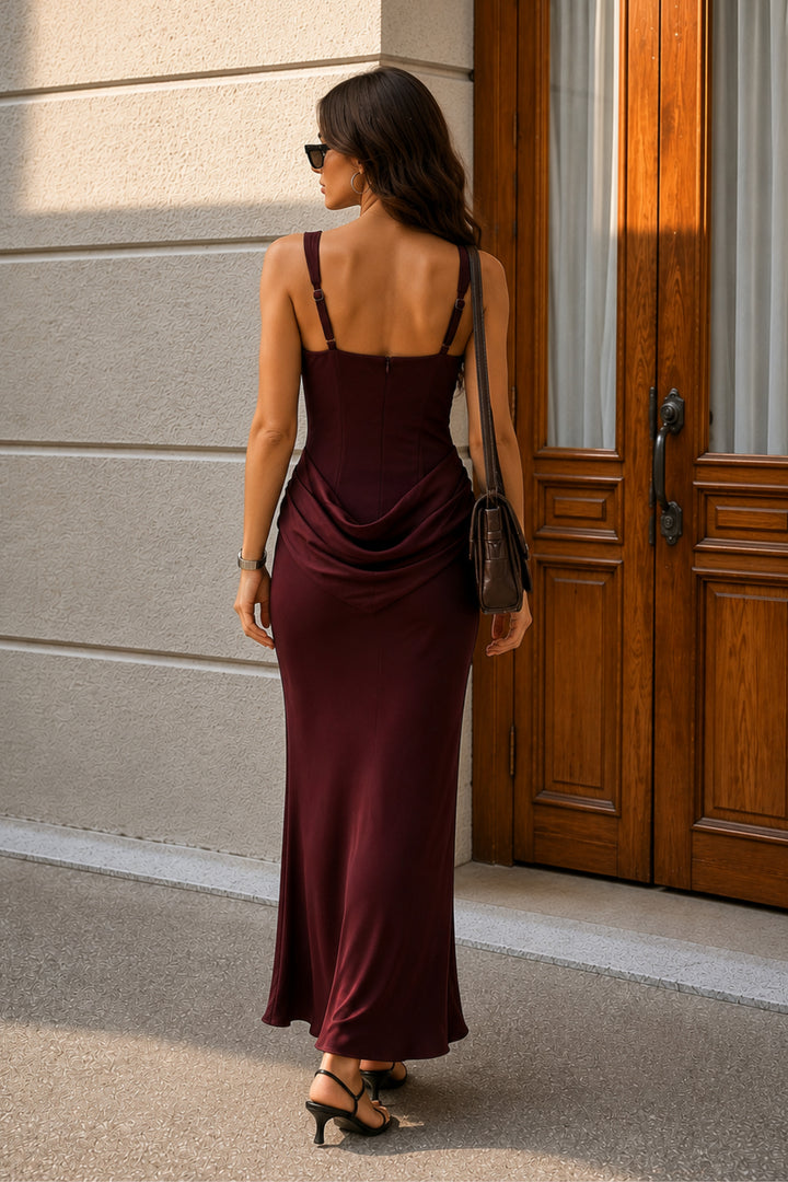 Garnet Maroon Drape Dress
