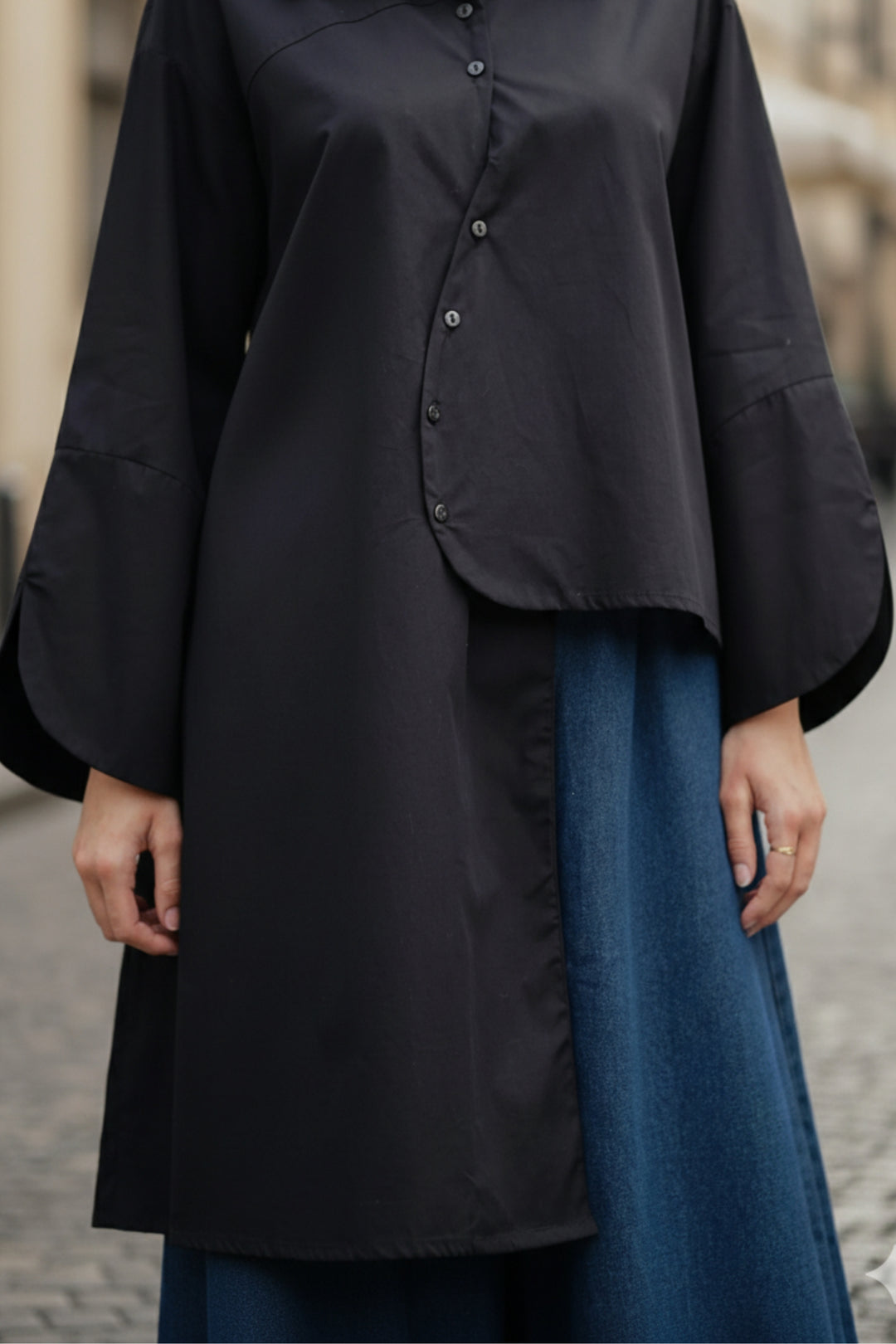 Black Asymmetrical Full-Sleeve Oversized Shirt