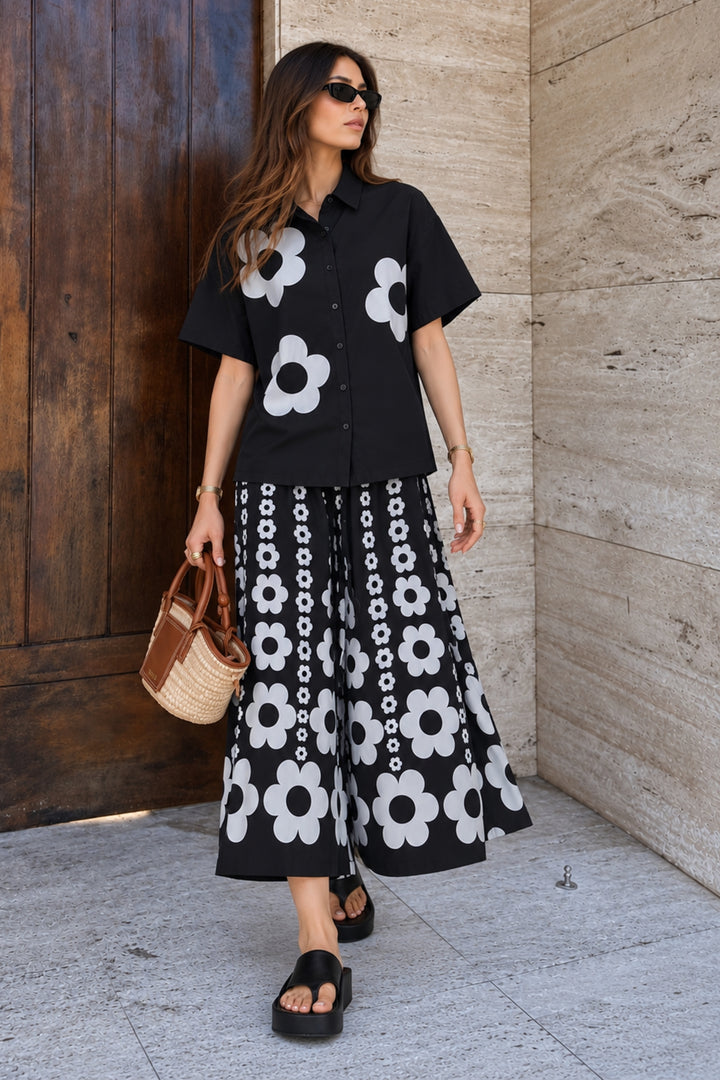 Floral Printed Black Cotton Coord Set