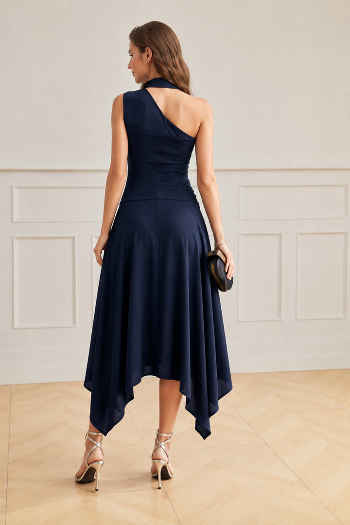 Asymmetric navy dress