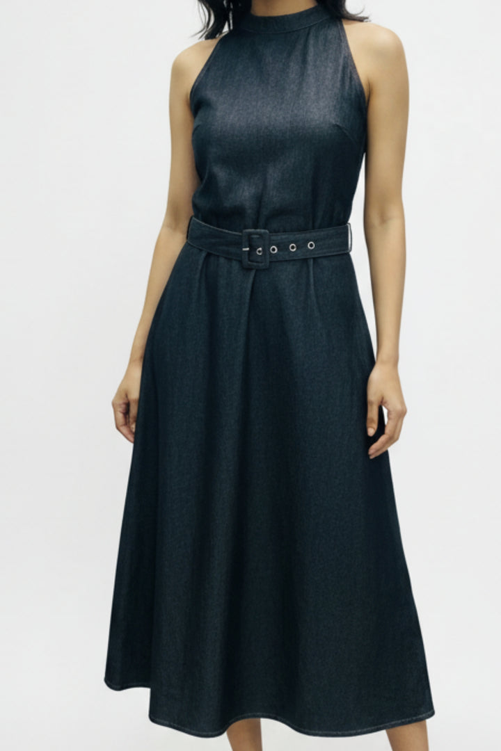 Graphite Denim Belted Dress