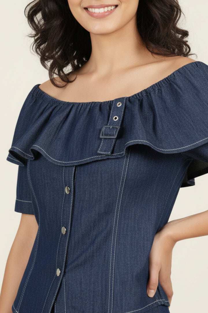 Off-Shoulder Denim Skirt Co-ord Set