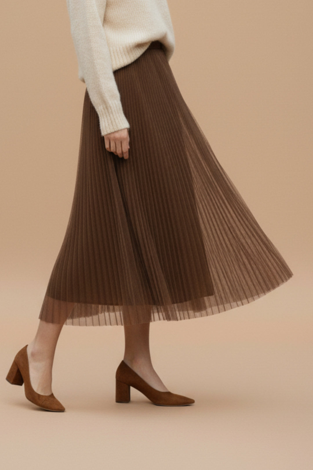 Espresso Mesh Pleated Skirt