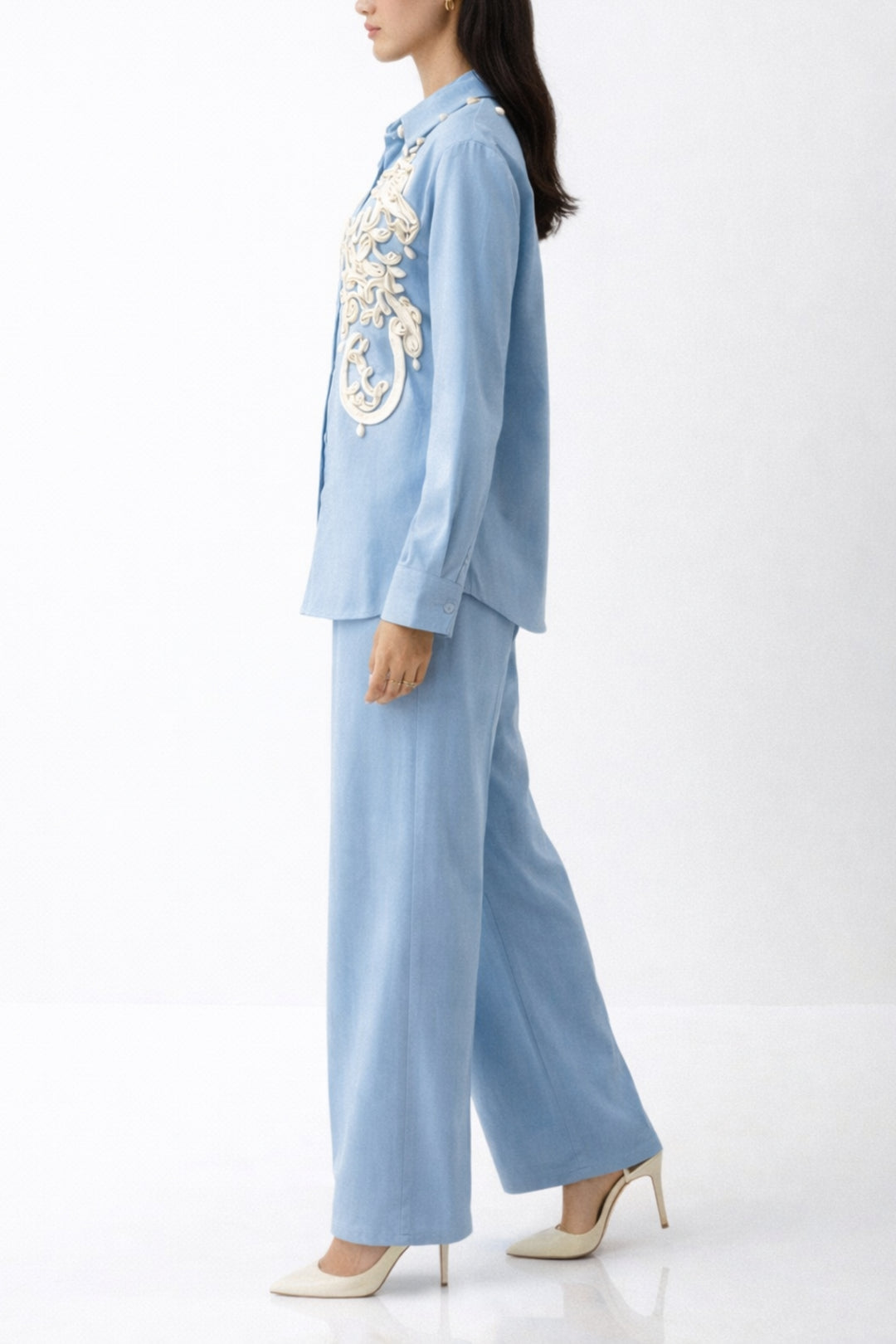 SkyBlue 3D Cord Embroidery Co-ord set