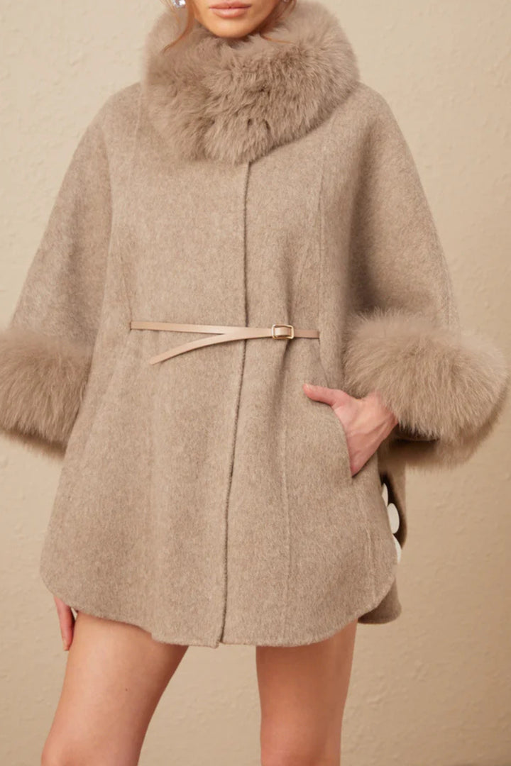 Cashmere Couture Fur-Trim Cape