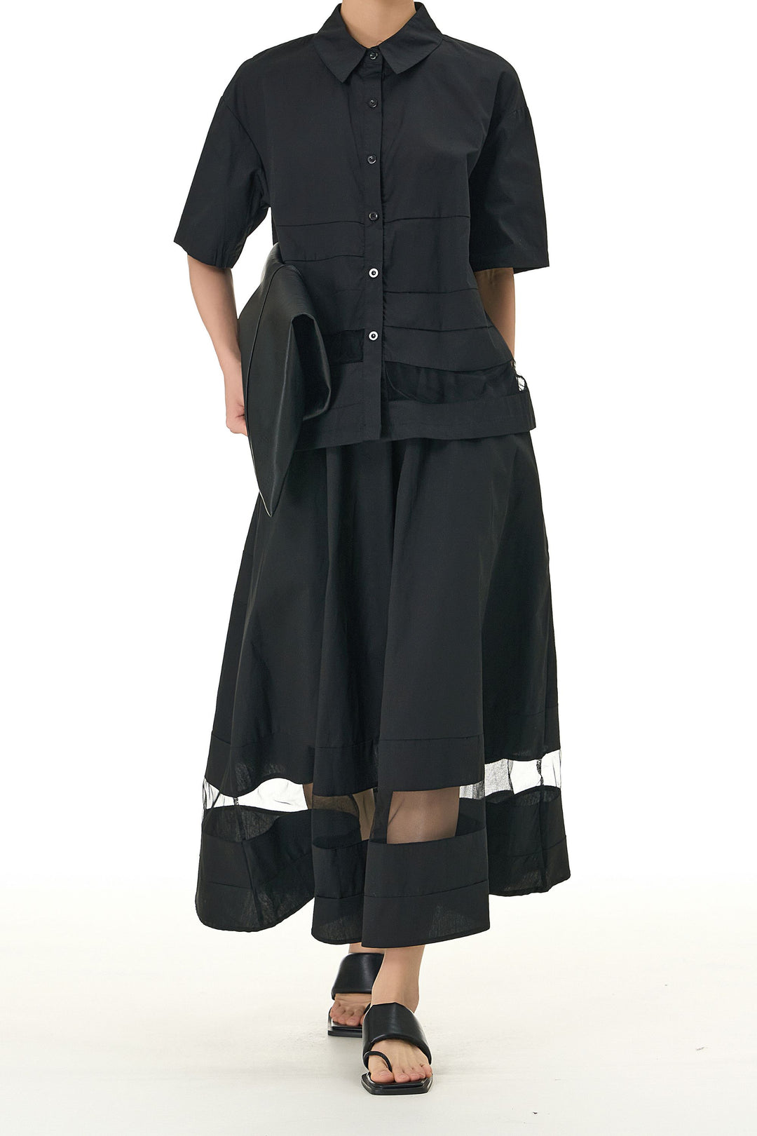 Cotton Black Shirt Skirt Coord Set