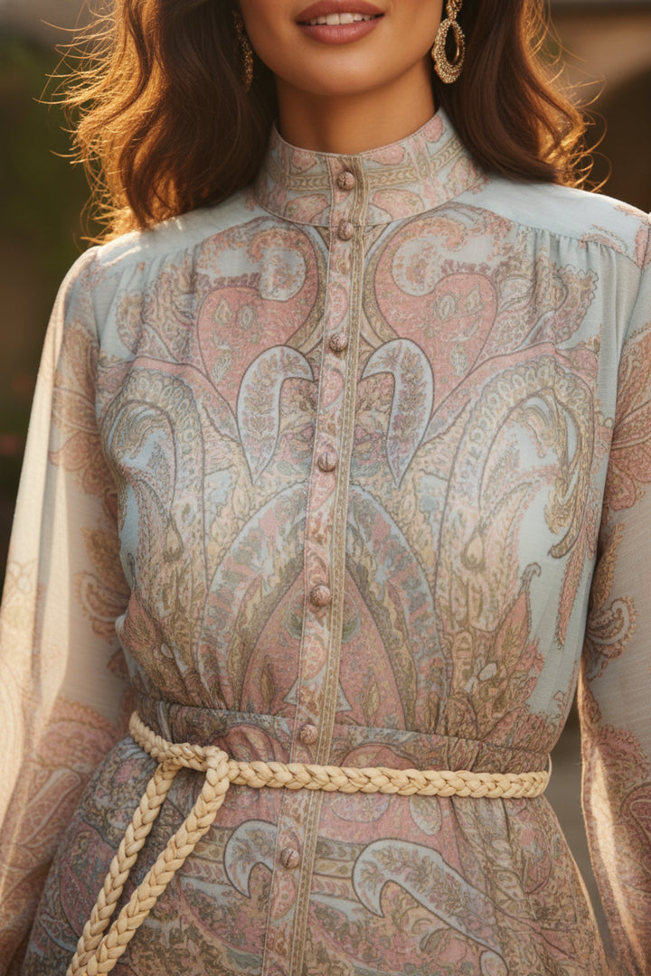 Blue Whisper Printed Button Dress