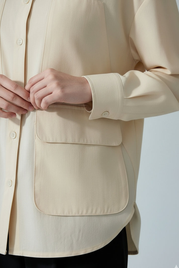 Cream Cotton Shirt With Patch Pockets