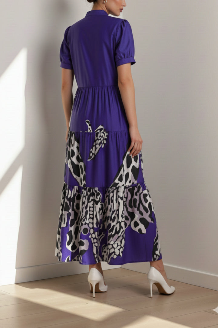 Purple Printed Tiered Dress
