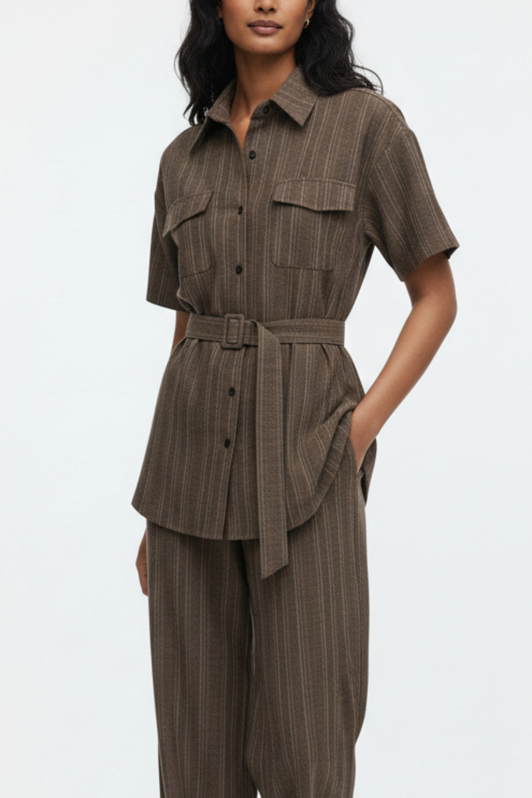 Brown Stripe Utility Belted Co-ord Set