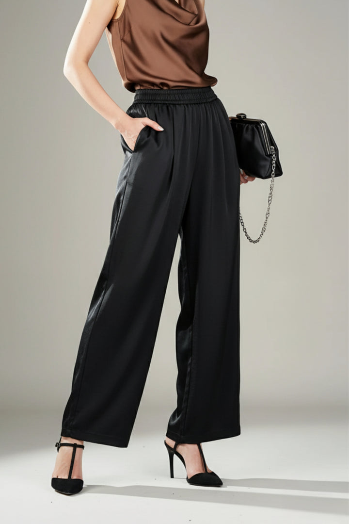 Drift Black Wide Leg Satin Pants