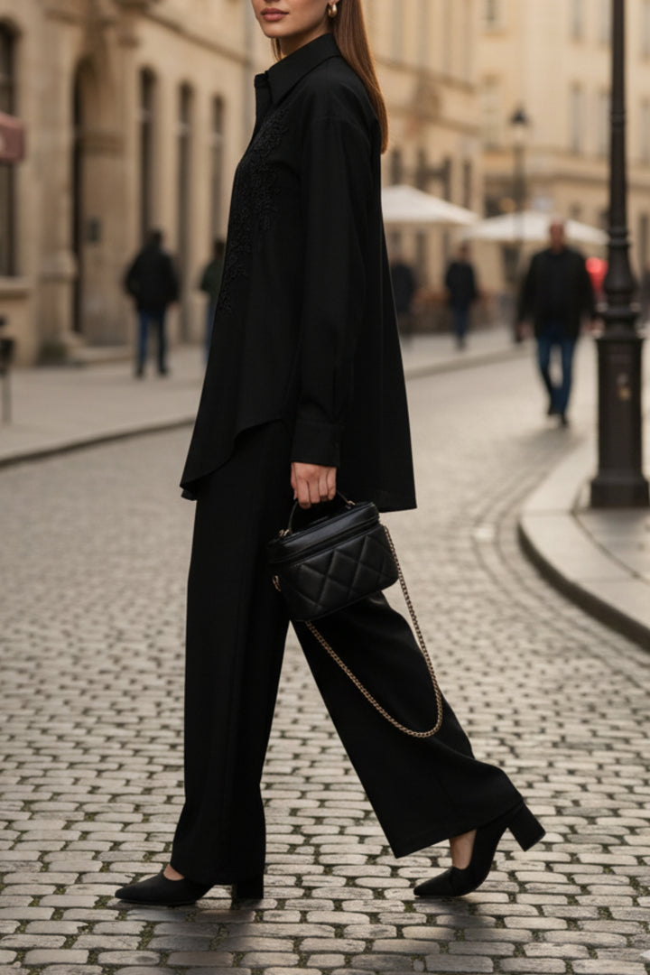 Black Oak Embroidered Linen Co-ord set