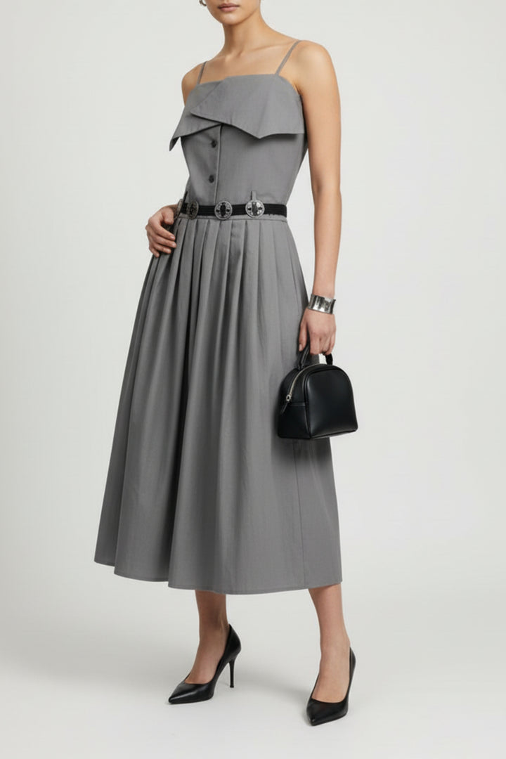 Twyla Grey Pleated Dress